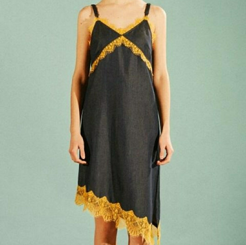 Eyeye Lace Denim Asymmetrical Slip Dress